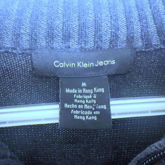 Calvin Klein Jeans 1/4 Zip Pullover Sweater Men's Medium Black - Picture 4 of 4